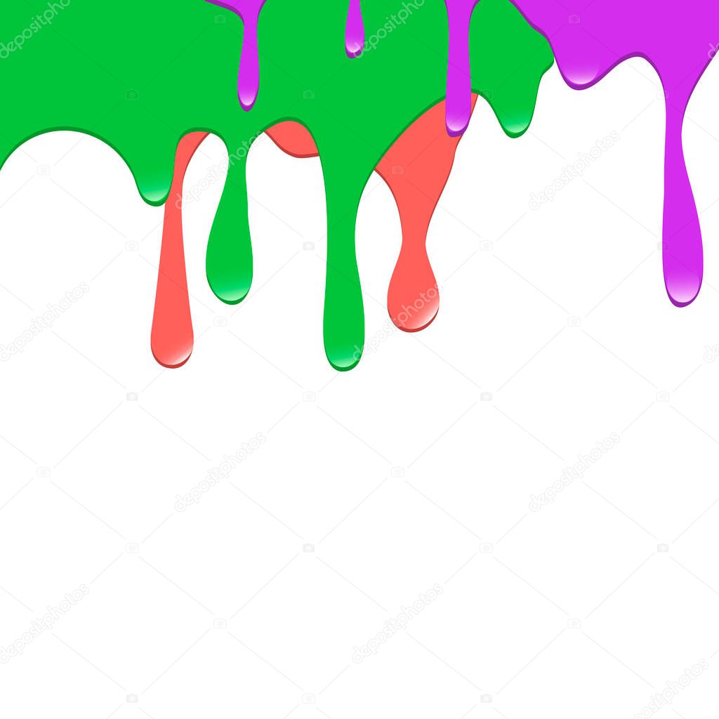 Set of dripping paints. Dripping multi-colored liquid. Spill paint. Falling paint. Vector illustration