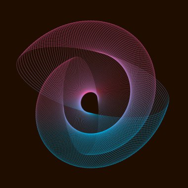 Spirografın soyut elementi. Siyah arkaplanda sarmal dalgalı çizgiler.