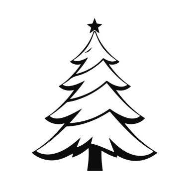 Noel ağacı silueti, tatil çam çizimi, süslü köknar vektörü, şenlikli ağaç çizimi, yıldızlı siyah her zaman yeşil sanat