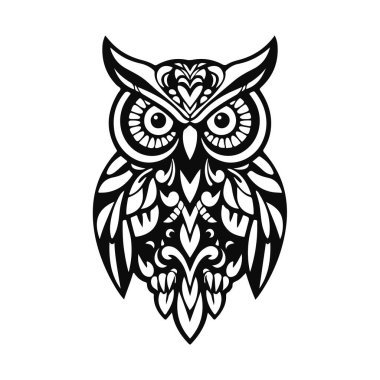 Keskin bakışlı baykuş logosu, temiz çizgiler, bilgelik ve gücün sembolü. Vektör baykuş, baykuş amblemi, gece kuşu, kabile yav