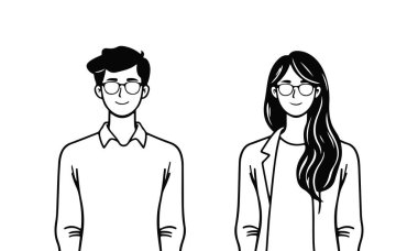 Bir grup insanın vektör illüstrasyonu, siyah-beyaz kadın çizimi, minimalist tasarım, insan silueti, kadın portresi, erkek portresi, çizim sanatı