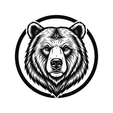 Cesur, stilize bir ayı kafası logosu. Temiz hatları ve anlamlı özellikleri var. Gücü ve karakteri vurguluyor. Ayı kafası, hayvan logosu, vahşi sembol, güçlü tasarım, yırtıcı yüz.