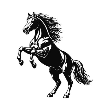 Dinamik pozisyondaki zarif at silueti, grafik tasarım için temiz hatlar. At silueti, at vektörü, at şekli, hayvan yapısı, vahşi at.