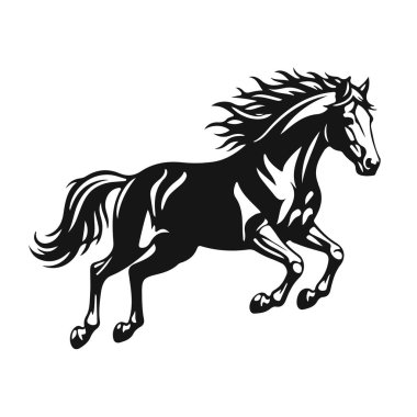 Zarif siyah-beyaz vektör stili at silueti, dinamik at profili akış çizgileri, at silueti, at çizgisi, vahşi hayvan, zarif form, vektör sanatı