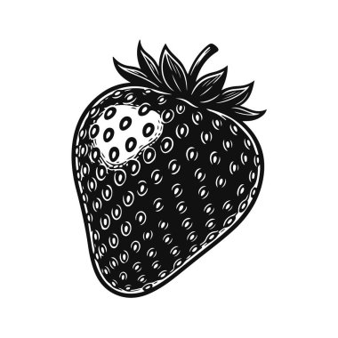 Tohumlu ve yapraklı çilekler. Taze çilek, tatlı meyve, çilek ikonu, yaz meyvesi.