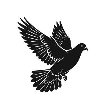 Minimalist tarzda uçan güvercin silueti. Yükselen bir güvercinin vektör çizimi. Barışın ve özgürlüğün sembolü. Yaban kuşu grafik tasarımı için uçuyor