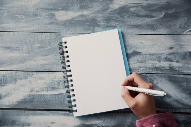 Des üzerinde not defteri olan kadın el kalemi