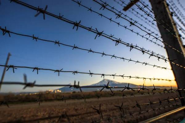 Ararat Berg Prikkeldraad Bij Zon — Stockfoto