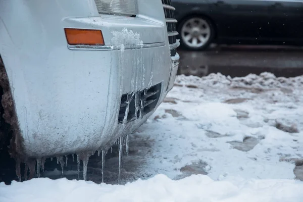 auto winter icicles bumper cars in winte