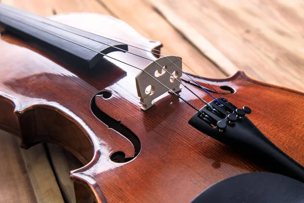 Klassisk Violin Och Båge Trä Backgroun — Stockfoto