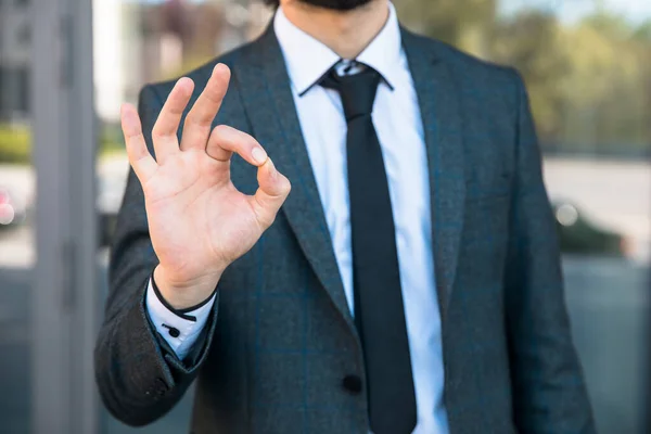 Zakenman Hand Goed Teken Stree — Stockfoto