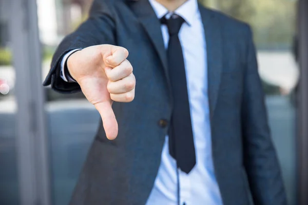 Business Man Finger Bad Sign Stree — Stock Photo, Image
