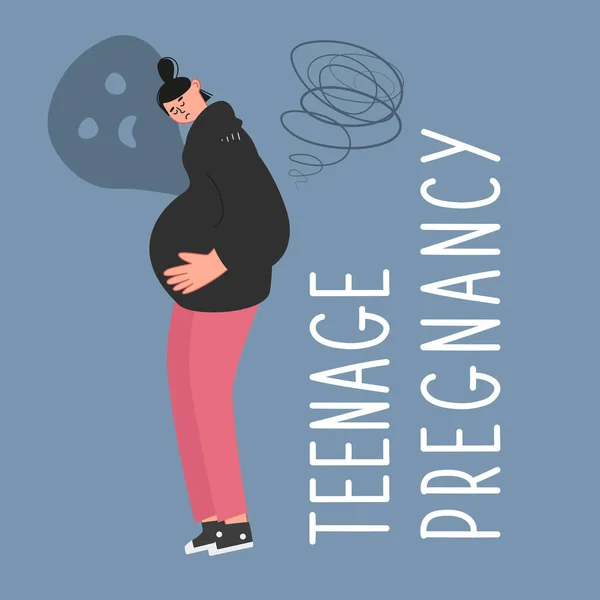 Tråkigt Att Gravid Tonårstjej Lade Händerna Magen Tidig Oönskad Graviditet — Stock vektor