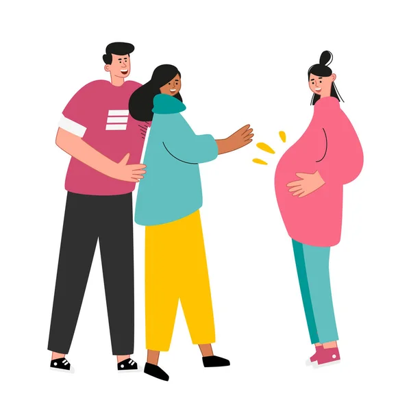 Glückliche Eheleute Gehen Einer Schwangeren Frau Leihmutterschaft Eine Spenderin Vektorillustration — Stockfoto