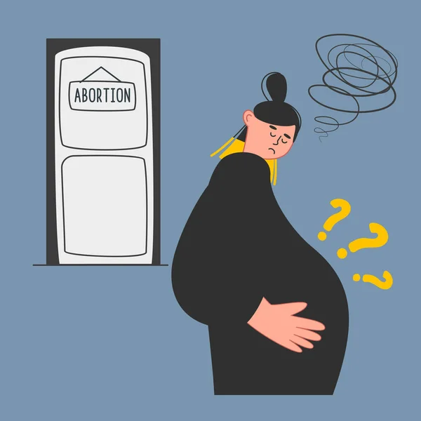 Traurige Schwangere Denkt Über Eine Abtreibung Nach Späterer Schwangerschaftsabbruch Das — Stockvektor