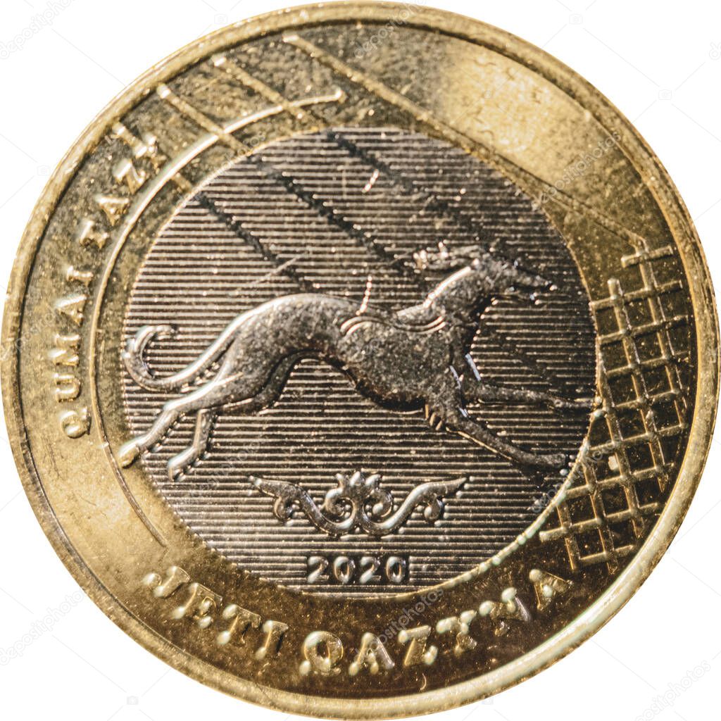 collectible coins Jeti qazyna from Kazakhstan. 100 tenge. 7 qazyna. Qumai tazy