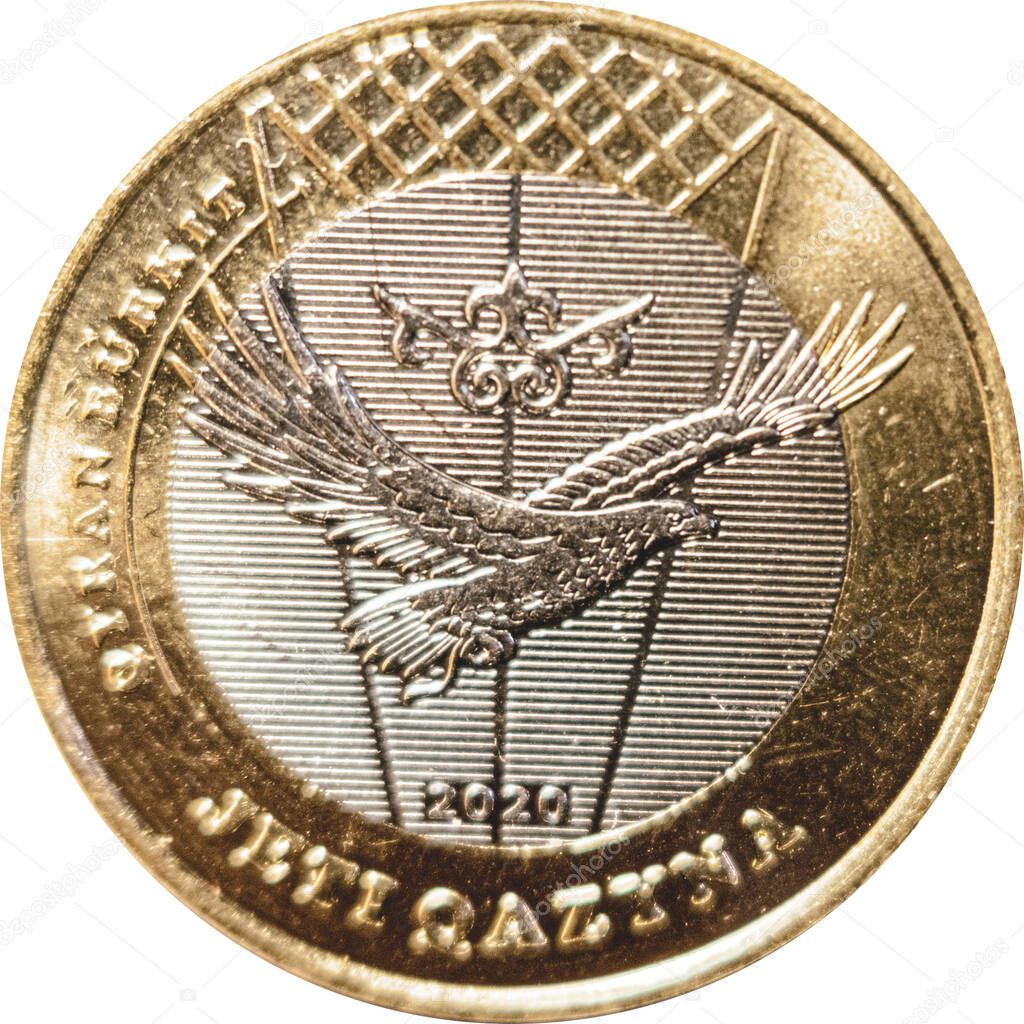 collectible coins Jeti qazyna from Kazakhstan. 100 tenge. 7 qazyna. Qyran burkit