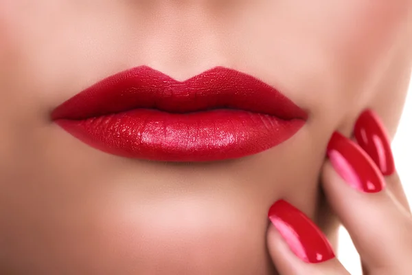 Woman Red Lipstick Manicure — Stock Photo, Image