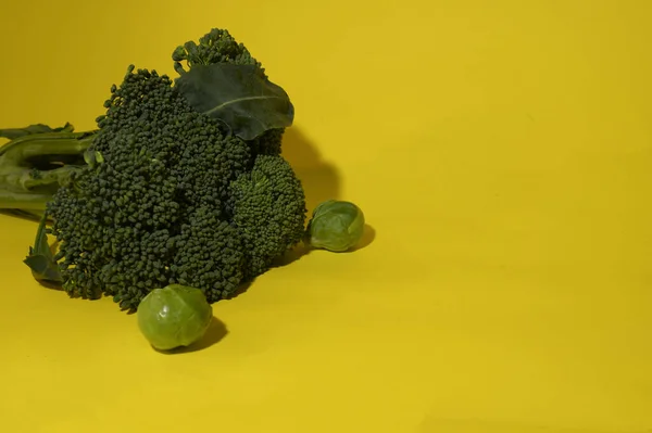 Fresh Ripe Broccoli Cabbage Brussel Sprouts Light Background Close View — Stock Photo, Image