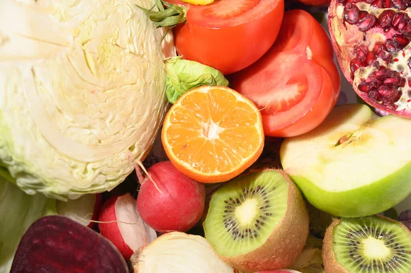 Légumes Frais Mélangés Avec Des Fruits Vue Rapprochée — Photo