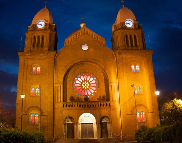 View Old Beautiful Church Night —  Fotos de Stock