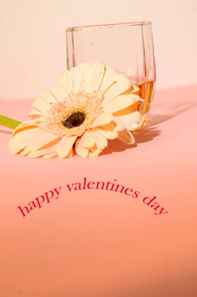 Romantic Composition Flower Glass Champagne Valentine Day Concept — Stock Photo, Image