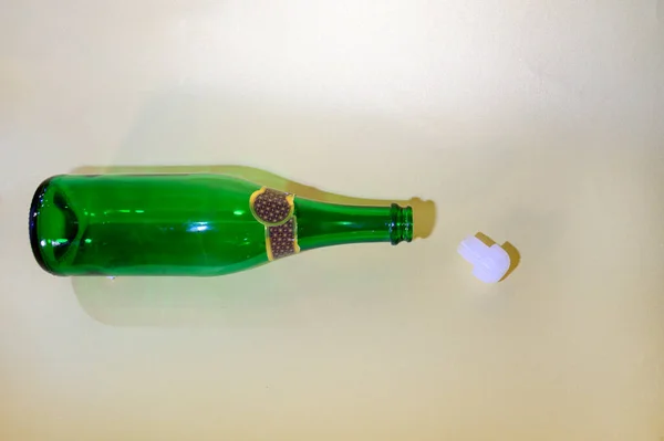 Empty Champagne Bottle Cork Light Background Close View — Stock Photo, Image