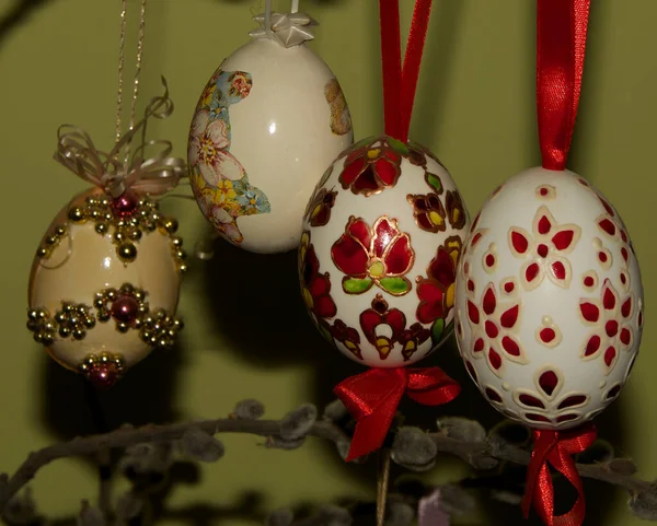 Decorative Painted Easter Eggs Dark Background Close View Happy Easter Royalty Free Stock Images