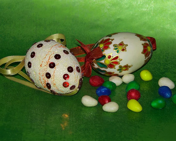 Decorative Painted Easter Eggs Dark Background Close View Happy Easter — Stock Photo, Image