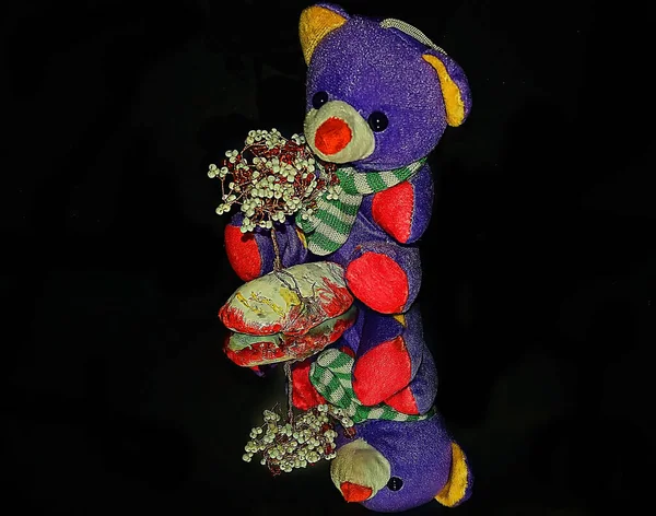 Urso Brinquedo Árvore Frisada Decorativa Cesta Vime — Fotografia de Stock