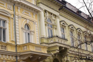 Bir sürü eski penceresi olan bir bina cephesi