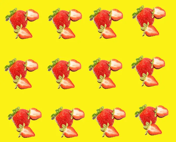 Strawberries Slices Isolated Yellow Background — Stock Photo, Image