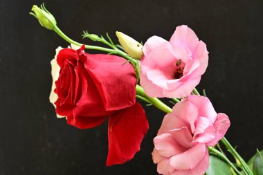 bouquet of rose and eustoma flowers, close - up 