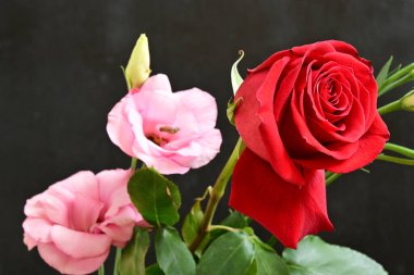 bouquet of rose and eustoma flowers, close - up 
