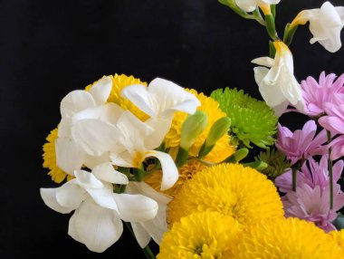 Bir buket çiçek kasımpatı ve frezya 