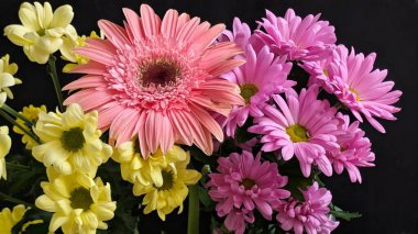 Güzel bir bukette dizilmiş renkli çiçekler.