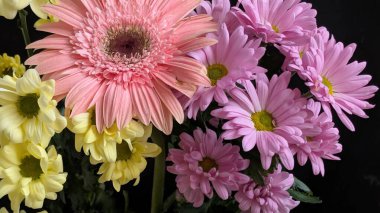 Çiçekler buket düzeninde çiçek açıyor.