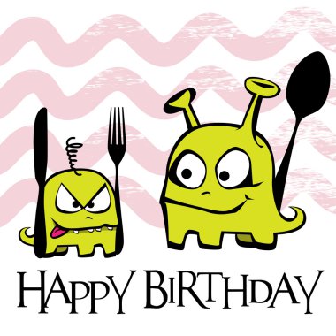 Mutlu doğum günü kartı canavar uzaylılar