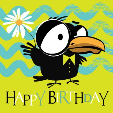 Mutlu doğum günü kuşlar kartı gülümse
