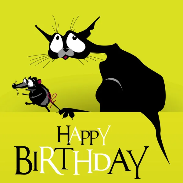 Feliz cumpleaños gato ratón sonrisa — Archivo Imágenes Vectoriales