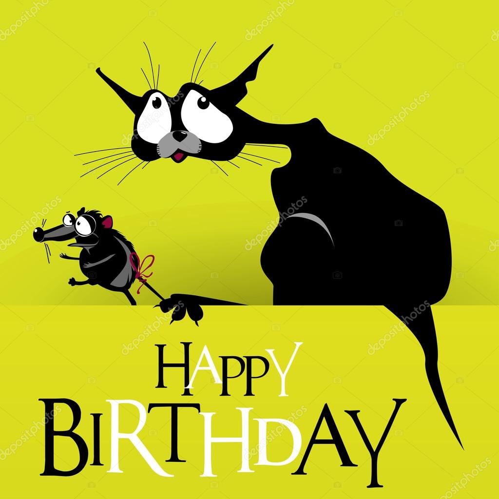 Happy Birthday cat mouse smile — Stock Vector © novkota1 #107369762