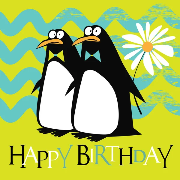 快乐的生日企鹅微笑卡 — 图库矢量图片
