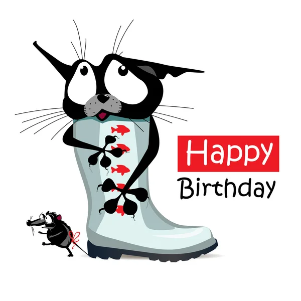 Happy Birthday cat mouse — Stock Vector