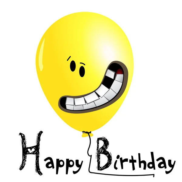 Gelukkige verjaardag kaart gele ballonnen glimlach — Stockvector
