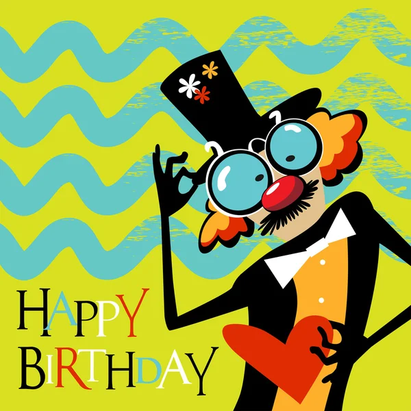 Feliz cumpleaños payaso tarjeta sonrisa — Vector de stock