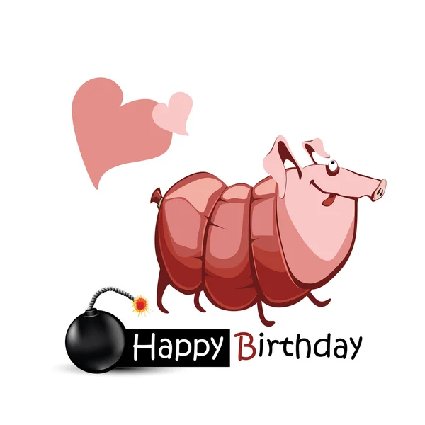 Gelukkige verjaardag glimlach piggy worst — Stockvector