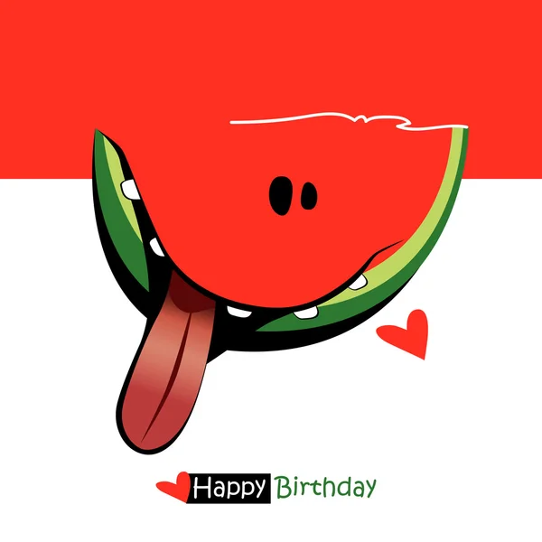 Happy Birthday leende söt vattenmelon med kärlek cartoon — Stock vektor