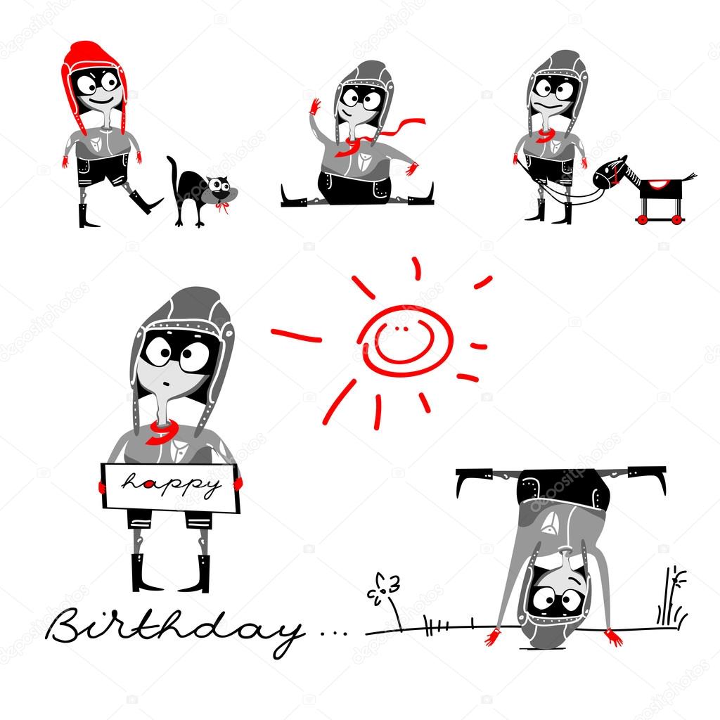 Happy Birthday smile boy pilot card gift — Stock Vector © novkota1