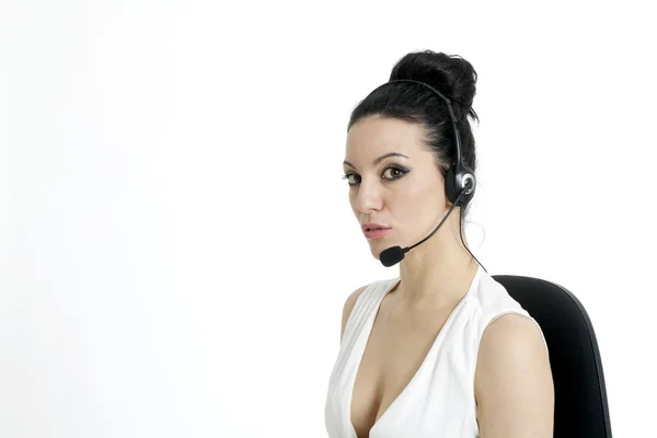Vrouw klant service worker, call center lachende exploitant — Stockfoto