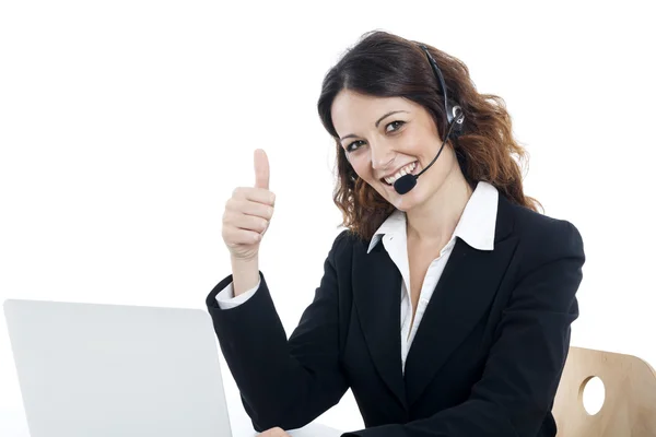 Mulher trabalhador de atendimento ao cliente, call center operador sorrindo Fotos De Bancos De Imagens Sem Royalties